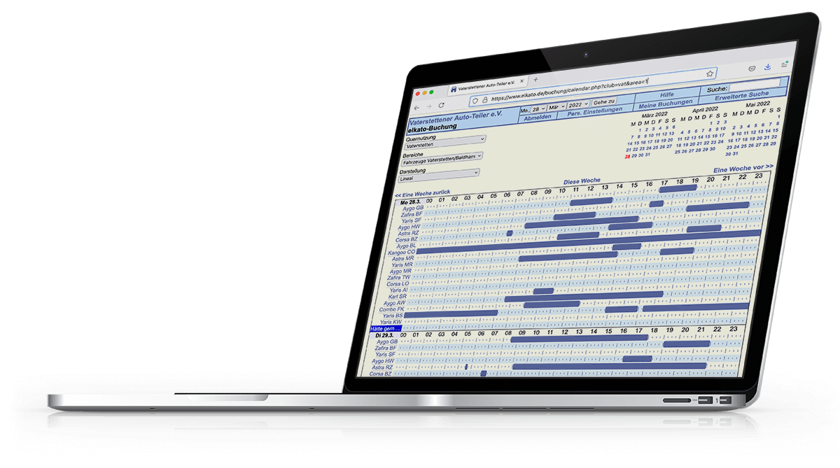 Das Buchungssystem der Vaterstettener Autoteiler auf einem Laptop